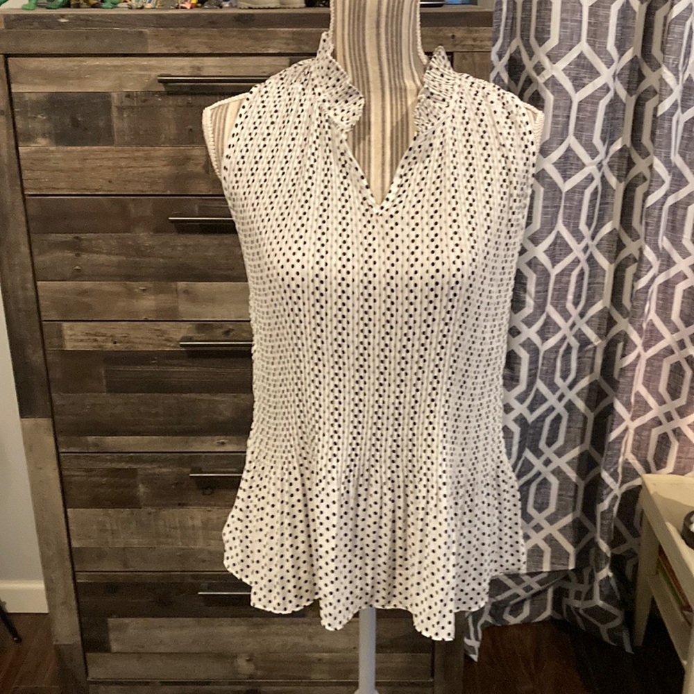 NWT Violet + Claire sleeveless Dress Pok-a-dot Shirt, ruffled neckline-Size L